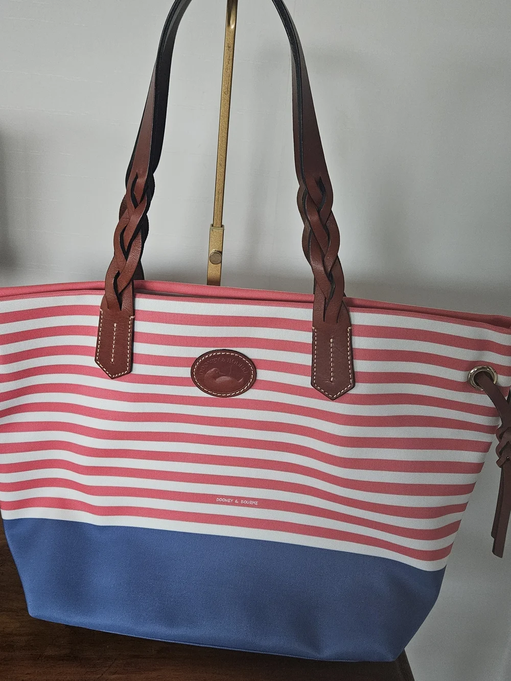 Dooney & Bourke Pink Striped & Blue Tote Bag